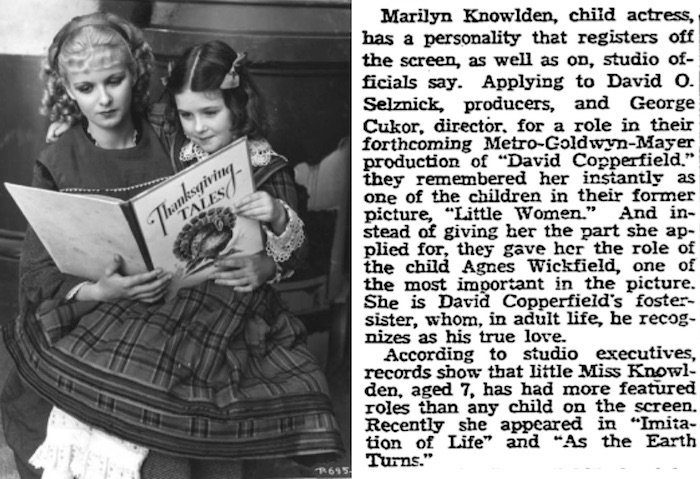 Marilyn reading with Joan Bennett (Amy March) on the set of George Cukor's Little Women